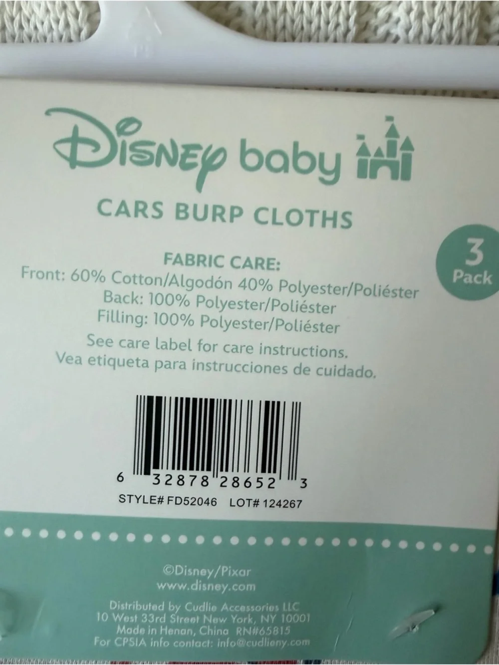 Disney Baby Pixar Cars Burp Cloth Set Lightning McQueen Baby Shower Gift NEW